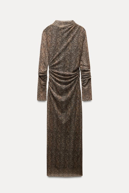ZARA Draped Tulle Dress -Snake/Tan