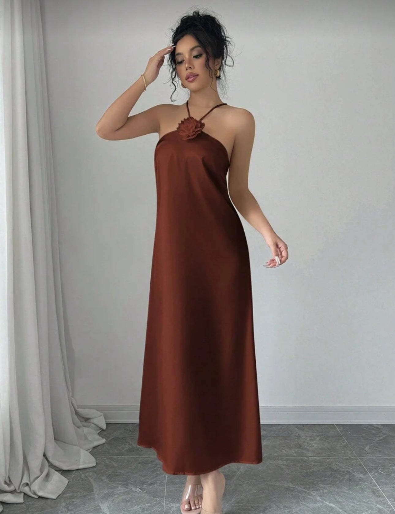 Shein Halter Neck 3D floral Dress