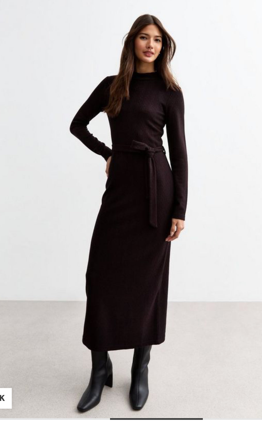 NEW LOOK Black Cable Jersey Belted Midi Dress