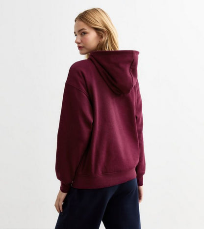 NEW LOOK Burgundy Montana Embroided Jersey Hoodie