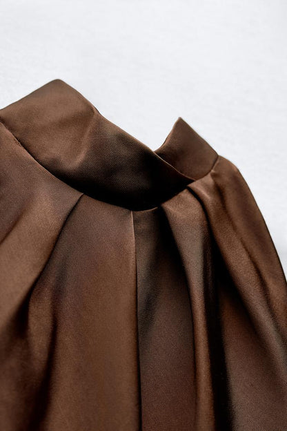 Zara Satin Halter Dress -Chocolate