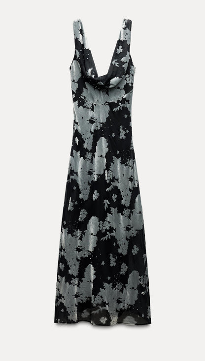 ZARA Long Velvet Dress - Blue / Black