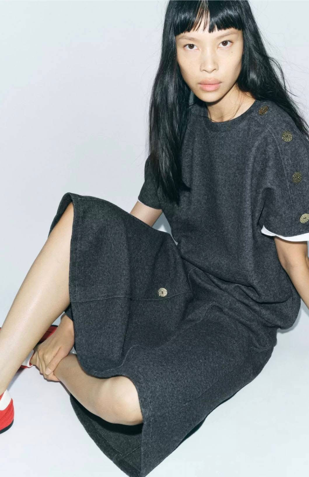 ZARA Soft button Top-Grey Marl