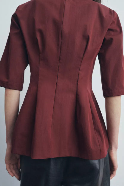 ZARA ZW Collection Peplum Top - Burgundy