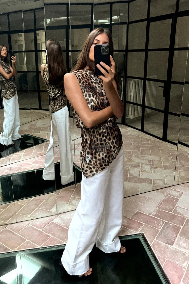 ZARA Asymmetric Pleated Top - Leopard