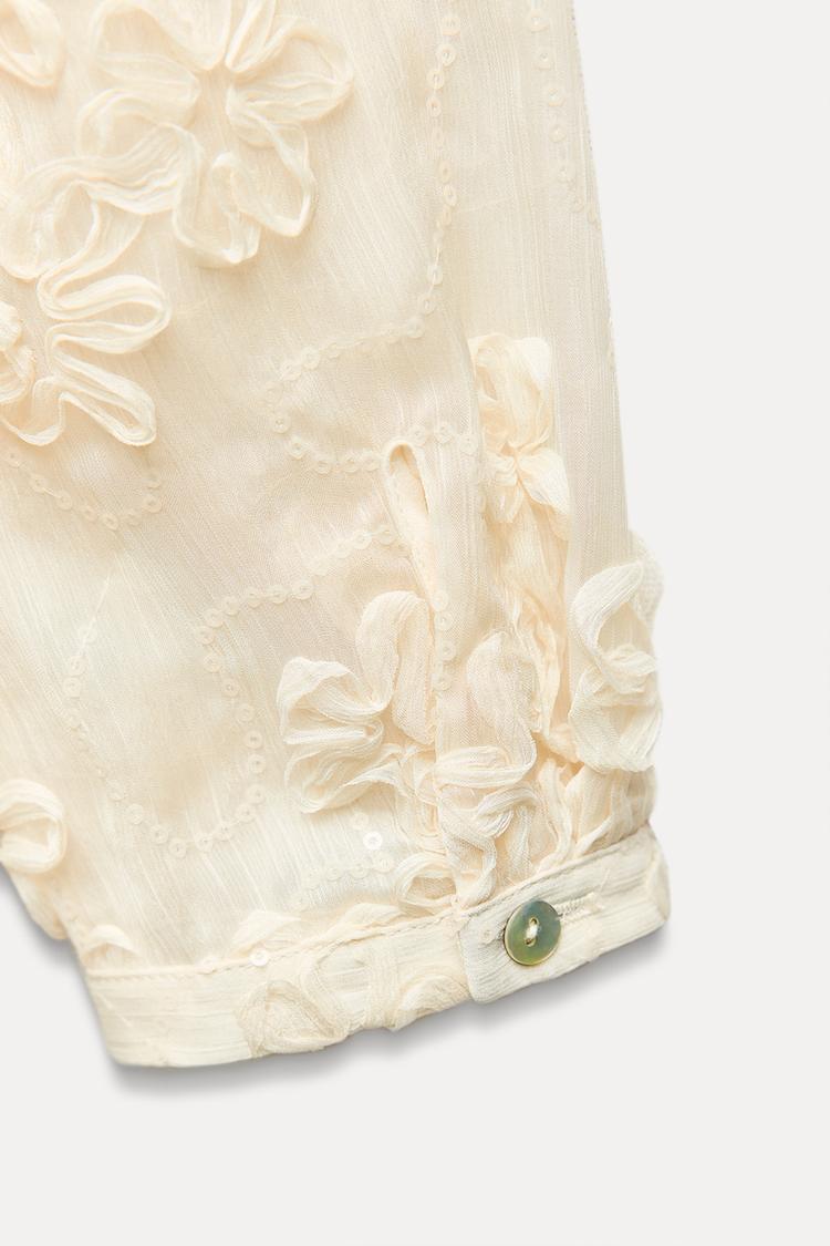 ZARA Semi Sheer Textured Shirt With Sequins