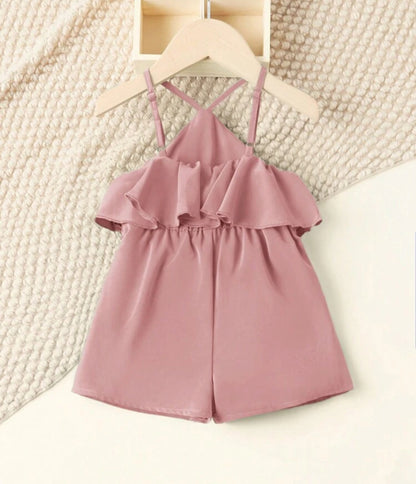 SHEIN Baby Girls Casual And Comfortable Ruffle Trimmed Heck