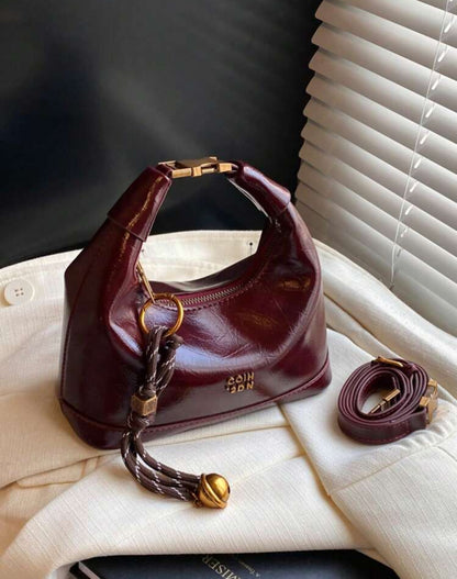 SHEIN Faux Skin woven PU leather Burgundy Bag