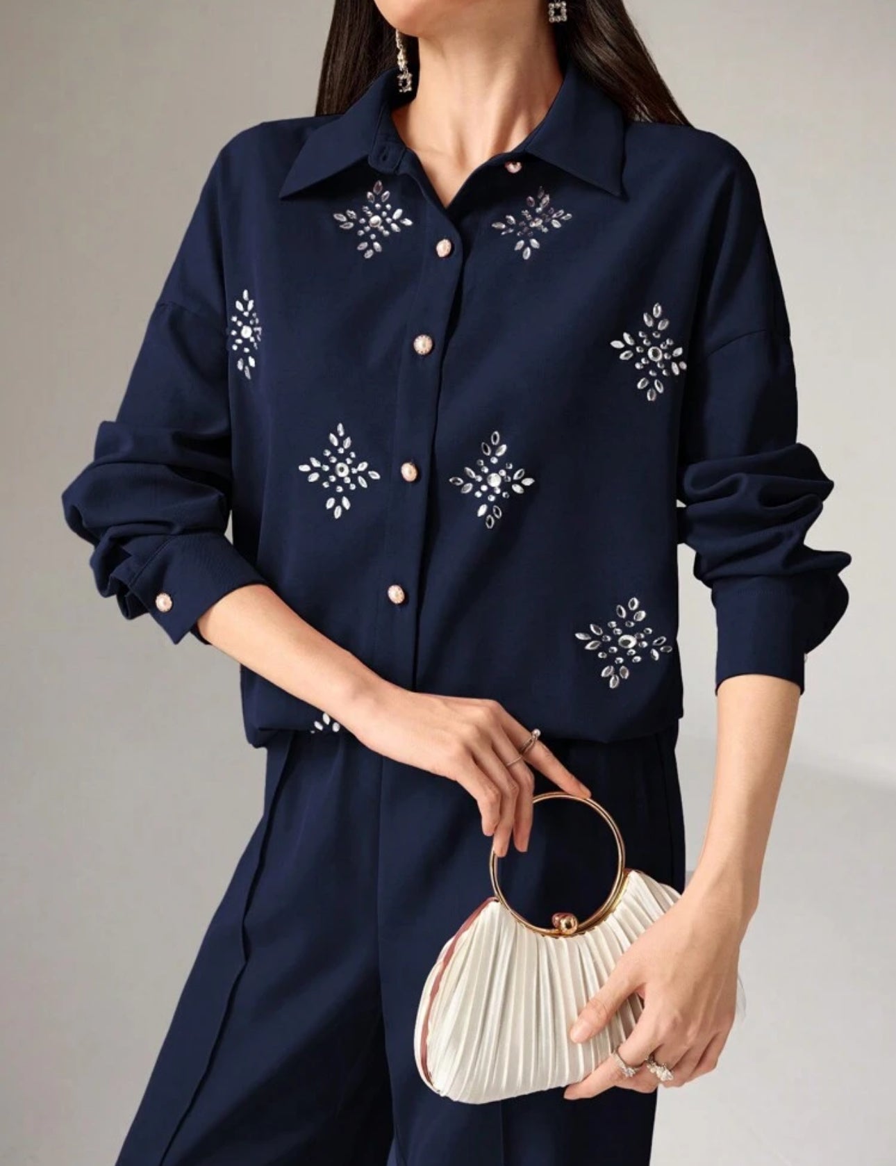 SHEIN Heiryn Womens Snowflake Patteren Rhinestone Décor Top And Pant
