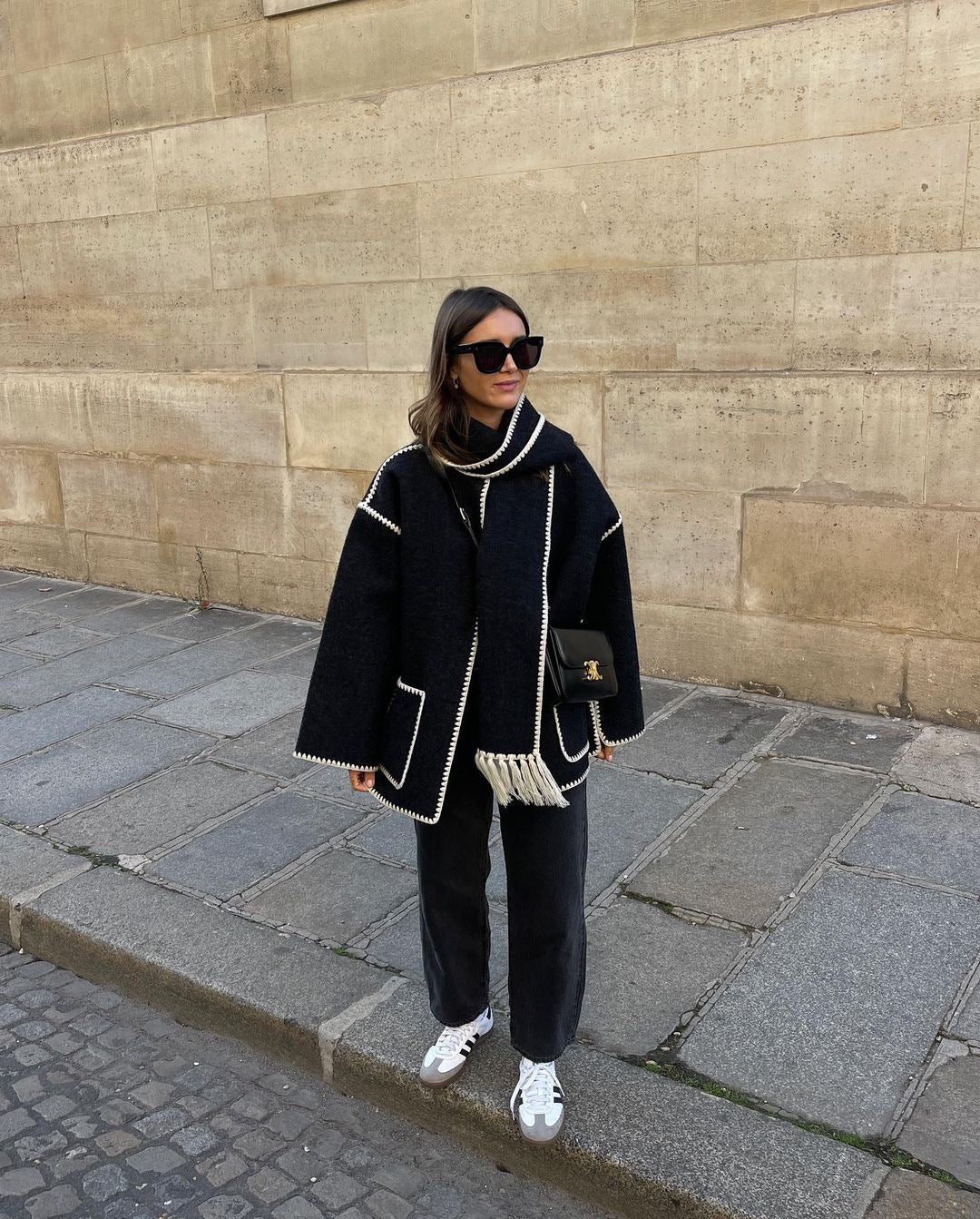 SHEIN Maija Women Jacket with Scarf(BLACK)