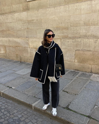 SHEIN Maija Women Jacket with Scarf(BLACK)