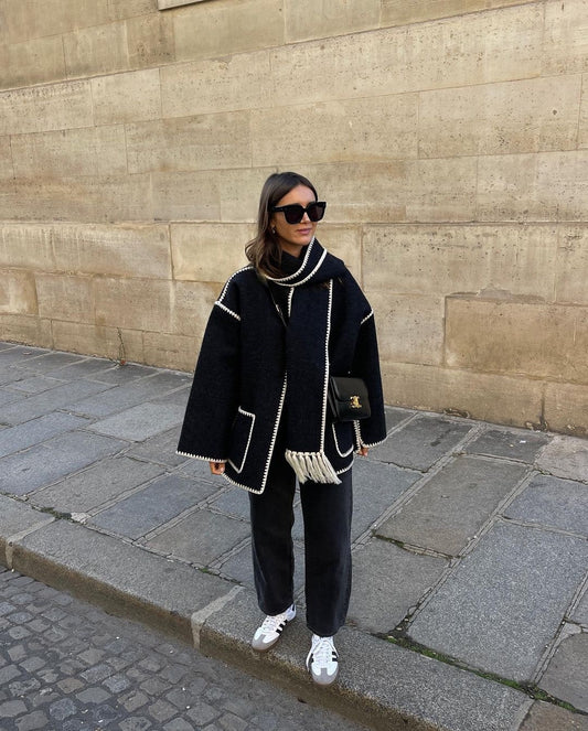 SHEIN Maija Women Jacket with Scarf(BLACK)