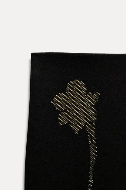 ZARA Strech Knit Skirt With Shimer Detaling -Black