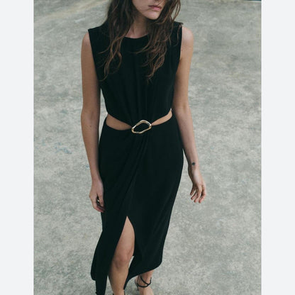 Zara Crape Hardware Cutout Dress