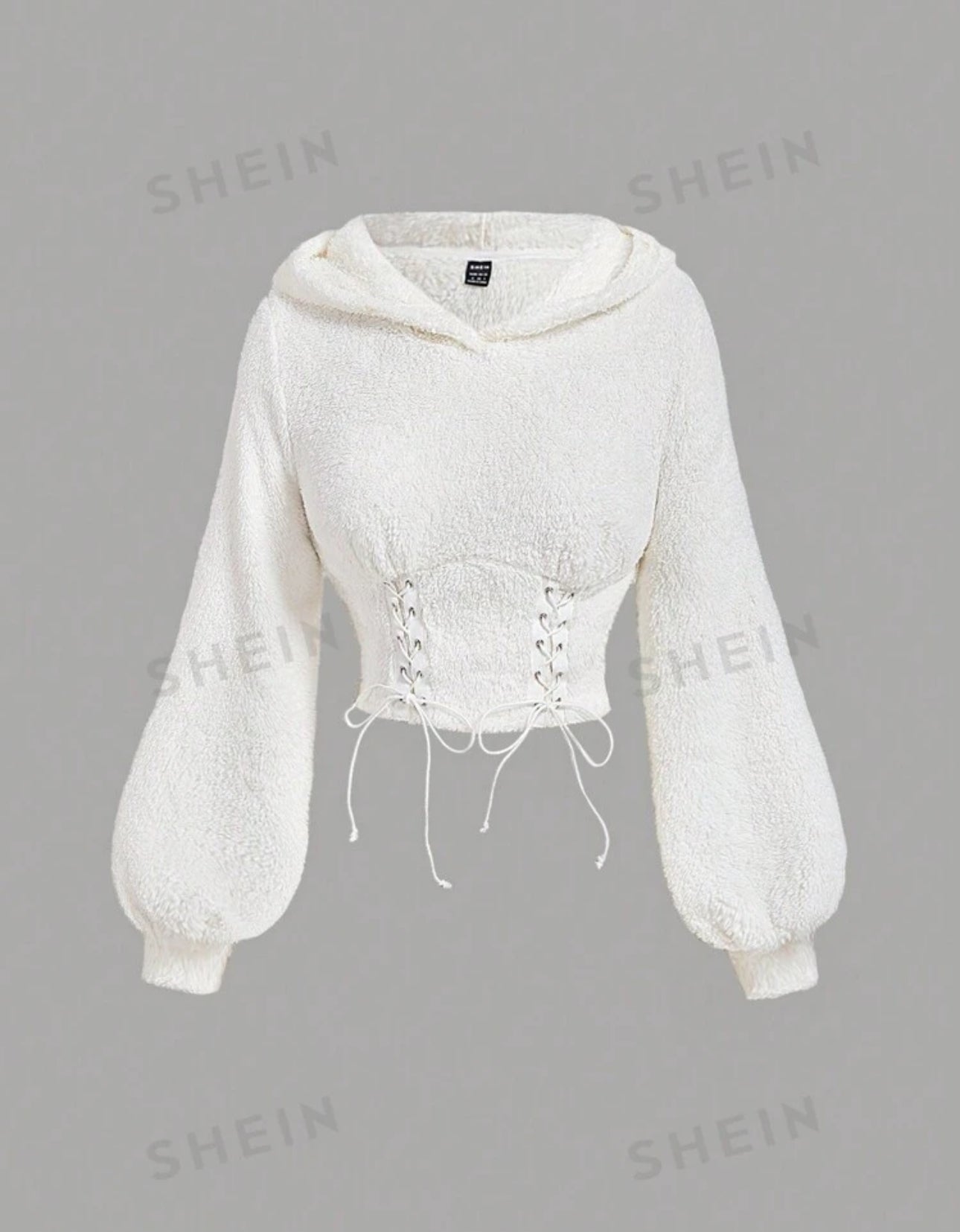 SHEIN Mod Hodded Long Sleeve Tie Waist Design Fleece Sweat Shirt