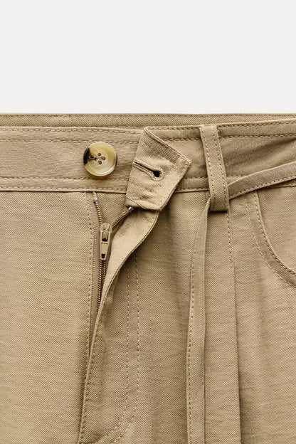ZARA Wide Leg Trouser With Bow Belt -Dark Camel