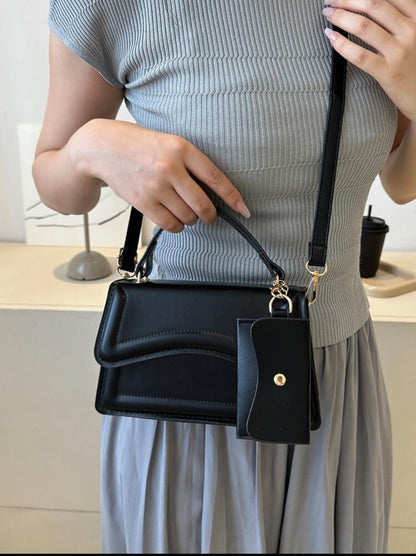 SHEIN Fashionable Solid Color Retro flip Cover Black