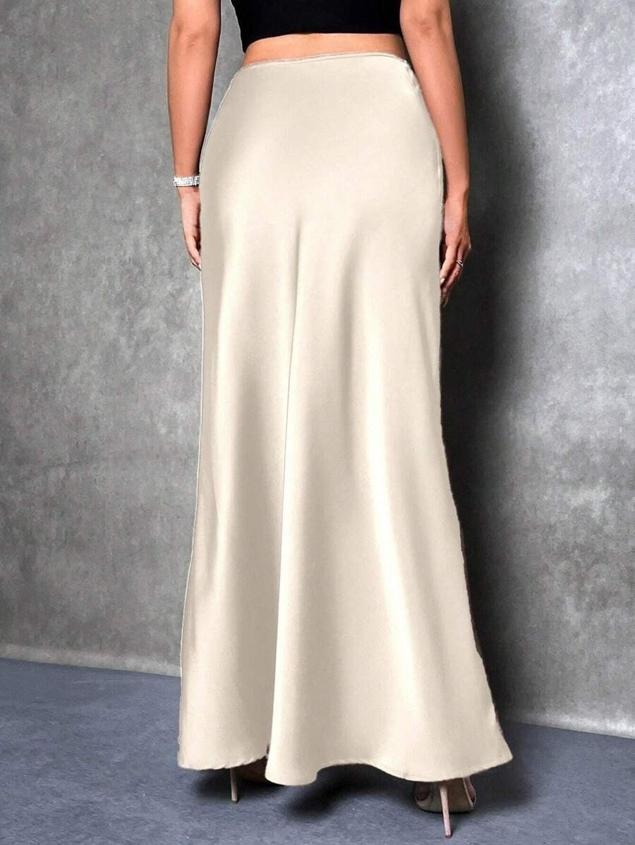 Shein Foreign Trade Mermrid Satin Skirt-Beige