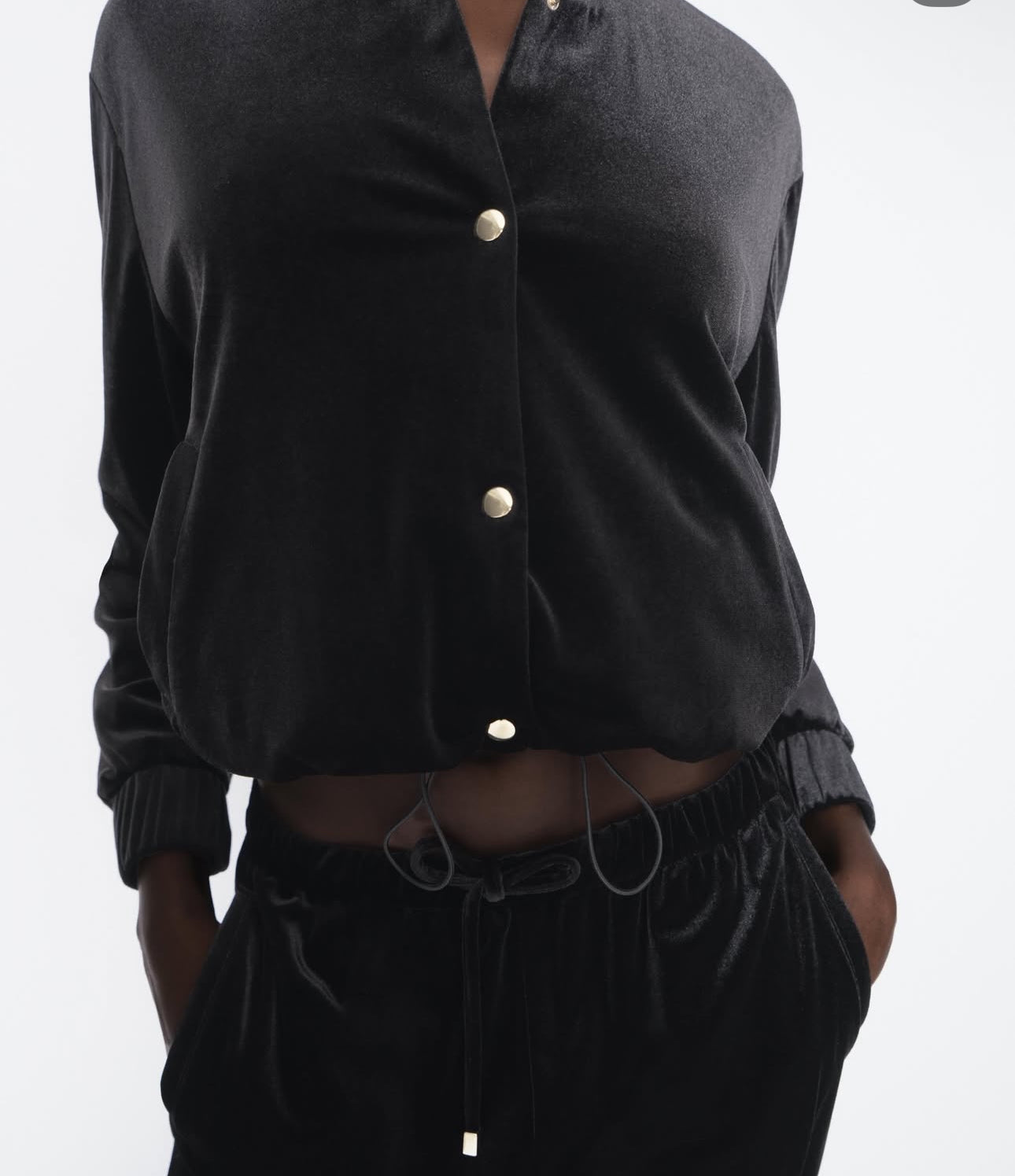 ZARA Velvet Bomber Jacket-Black