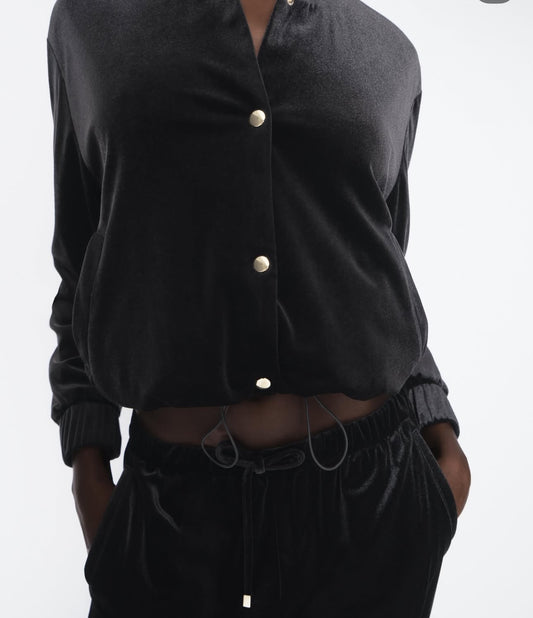 ZARA Velvet Bomber Jacket-Black
