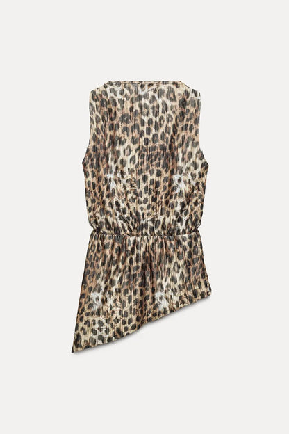 ZARA Asymmetric Pleated Top - Leopard