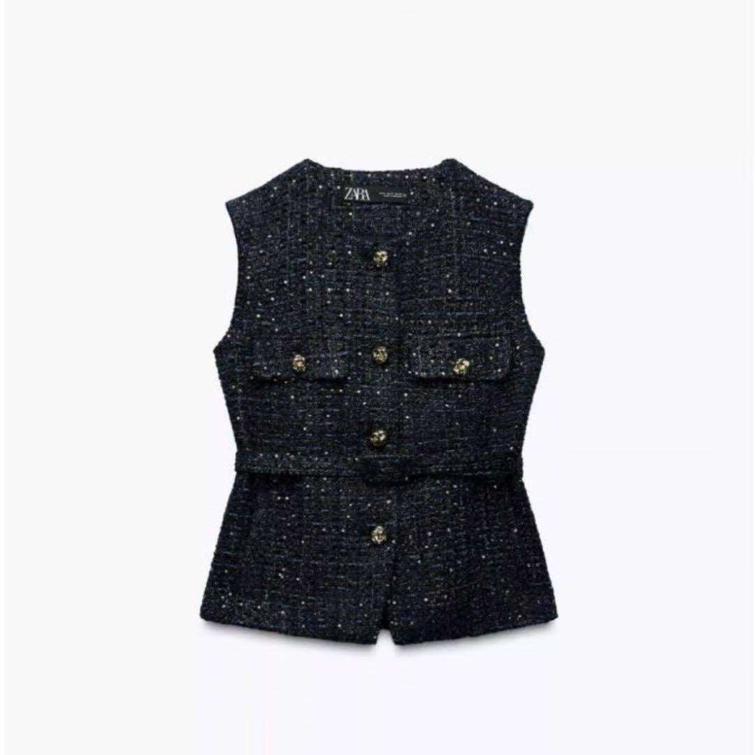 ZARA Belted Sequin Structured Vest