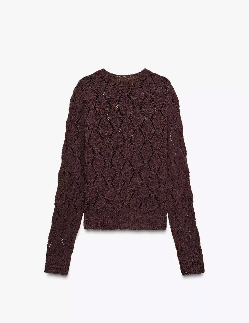 ZARA Pontille Knit Cardigan-Aubergine