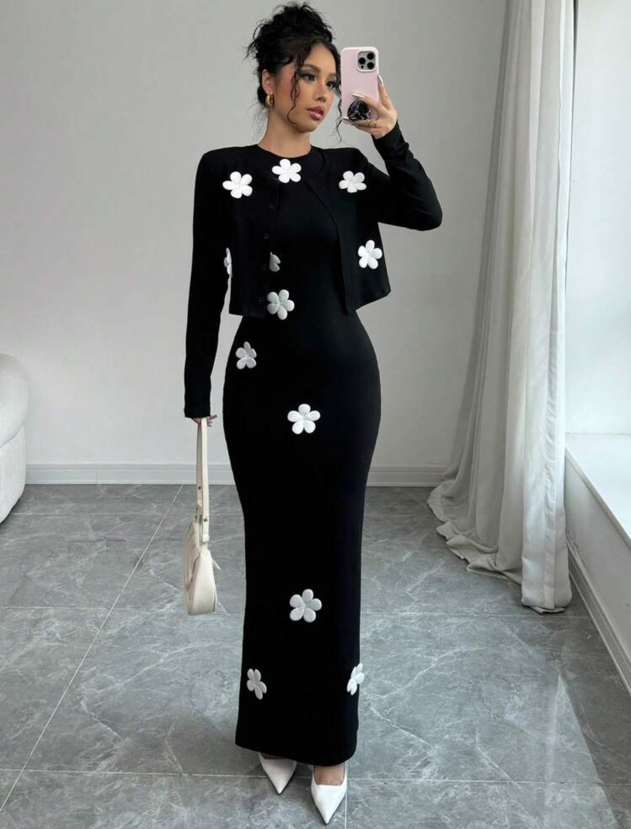 Shein Elenzga Women Solid Color Elegant Lady Style Jacket & Dress set