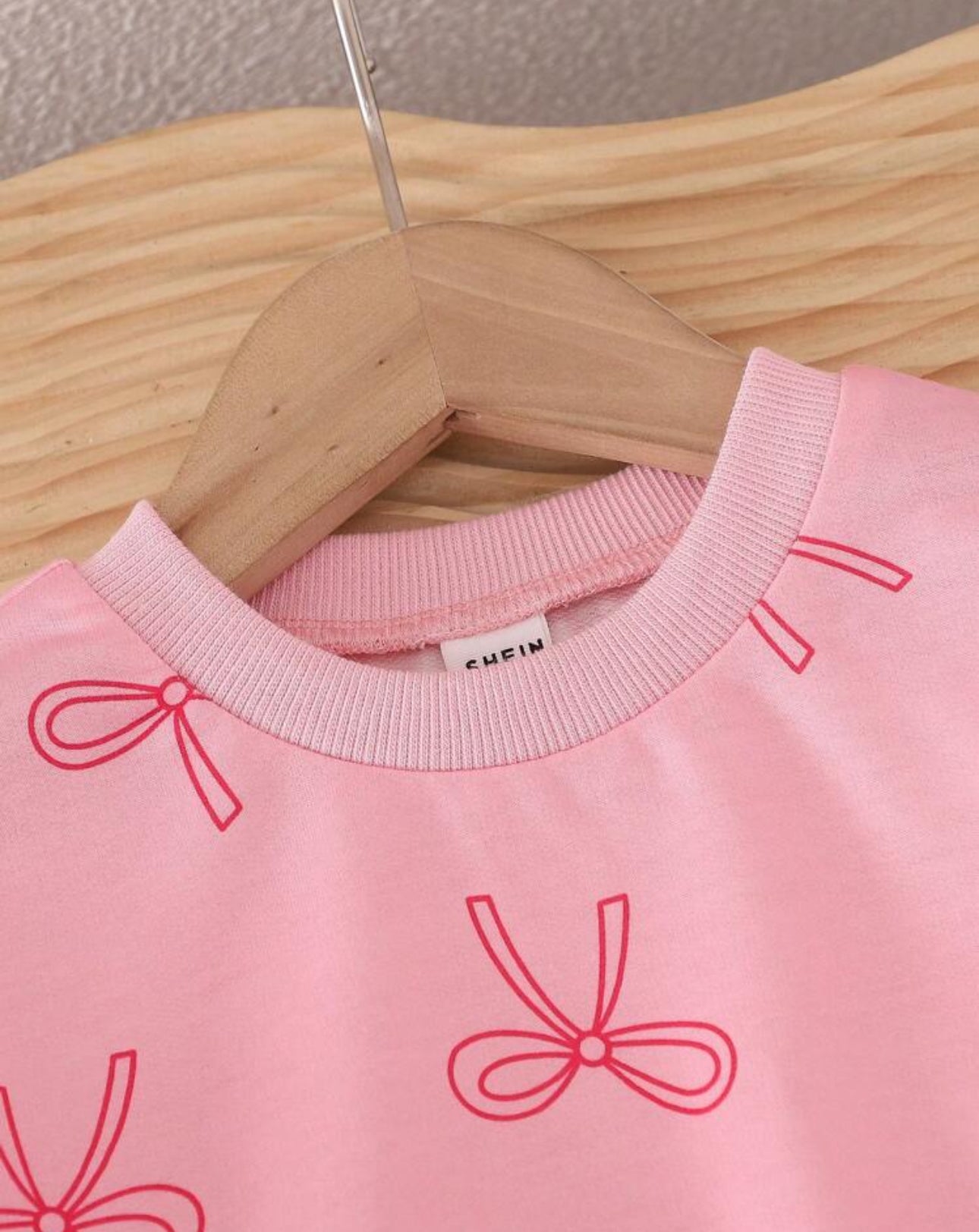 SHEIN Genkmix Kids Baby Girls Pink Bow Décor Sweatshirt & Pant Set