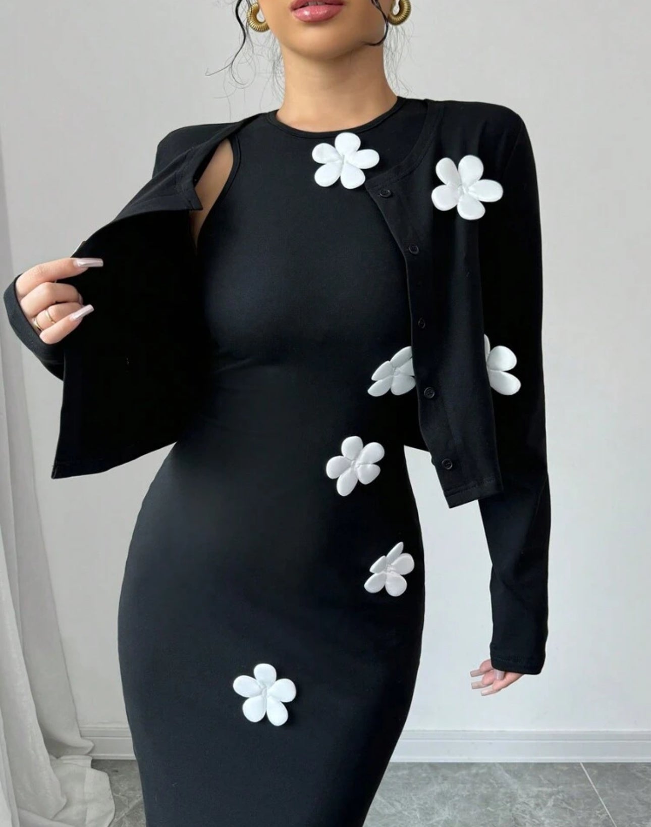 Shein Elenzga Women Solid Color Elegant Lady Style Jacket & Dress set