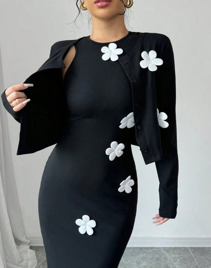 Shein Elenzga Women Solid Color Elegant Lady Style Jacket & Dress set