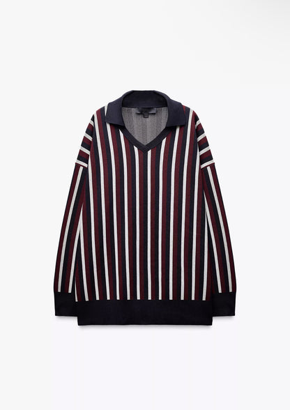 ZARA Striped Polo Neck Jumper-Multicolored