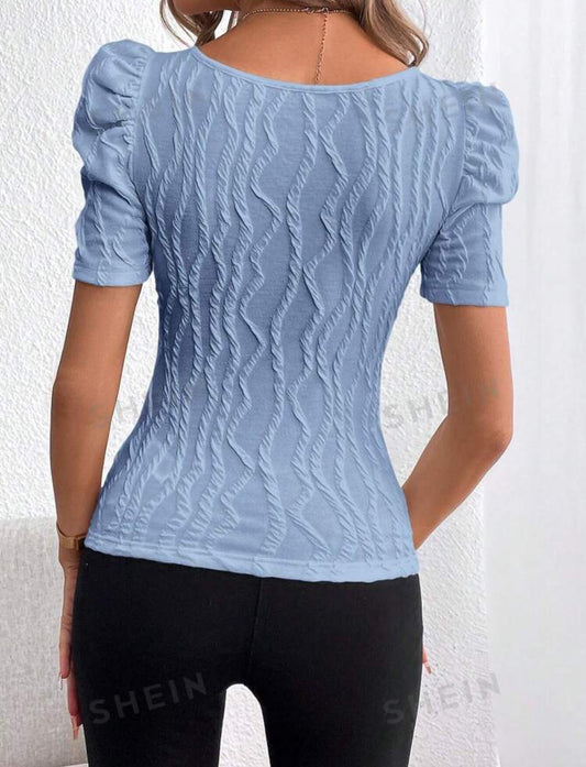 SHEIN Prive women square Neck short puff sleve t shirt