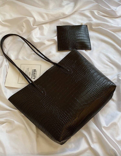 SHEIN Crocodile Printed Shoulder Tote Bag