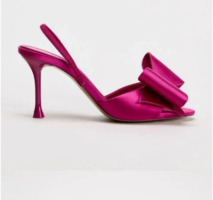ZARA Satin Heeled Sandals With Bow-Pink