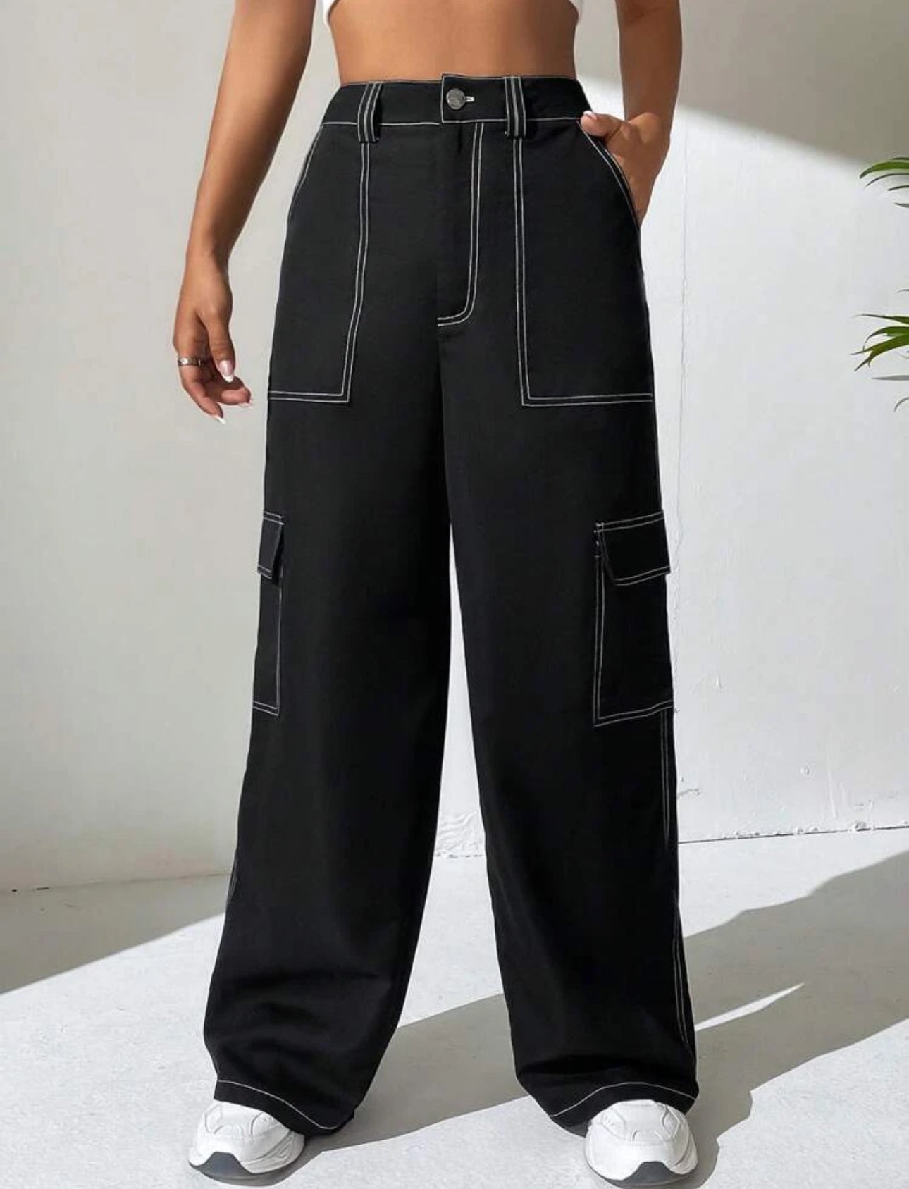 Shein EZ Wear Top Stiching Flap Pocket Side cargo Pant