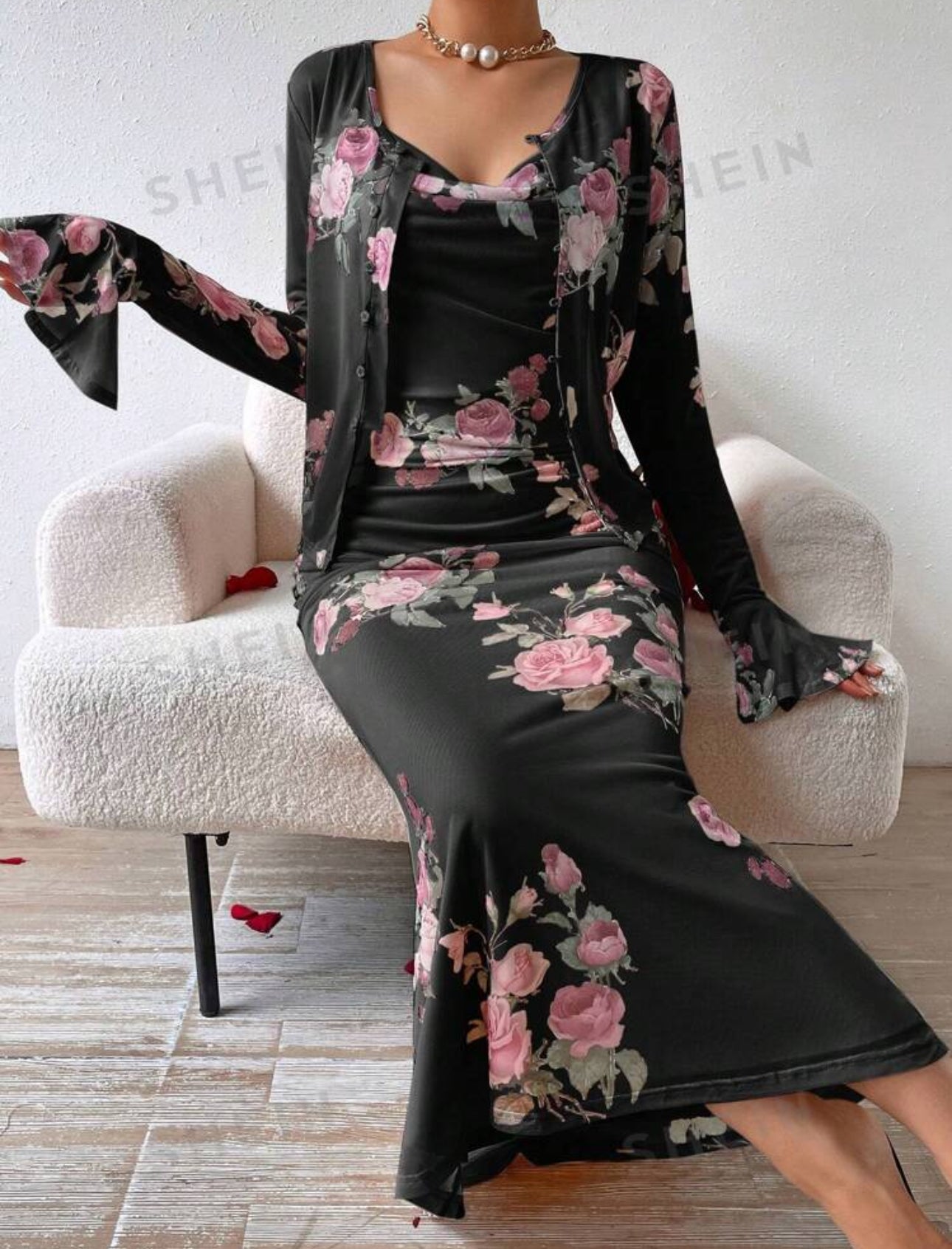 SHEIN Prive elegent drapped neck spaghatei strap dress