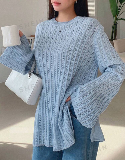 SHEIN Dazy Women Business Casual Solid Color Flared Sleeve Sweater