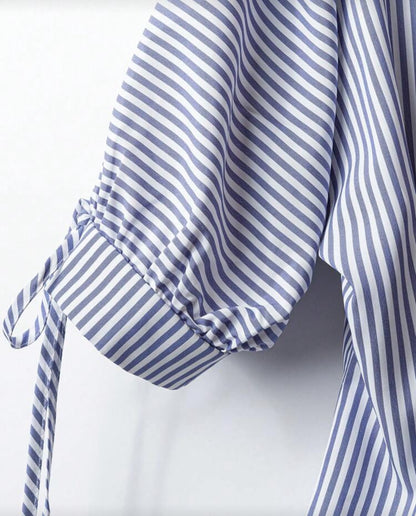 Shein Short Sleeve Blouse Striped Shirt Blue