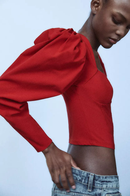ZARA SweatHearT NecK Line Top -Intense Red