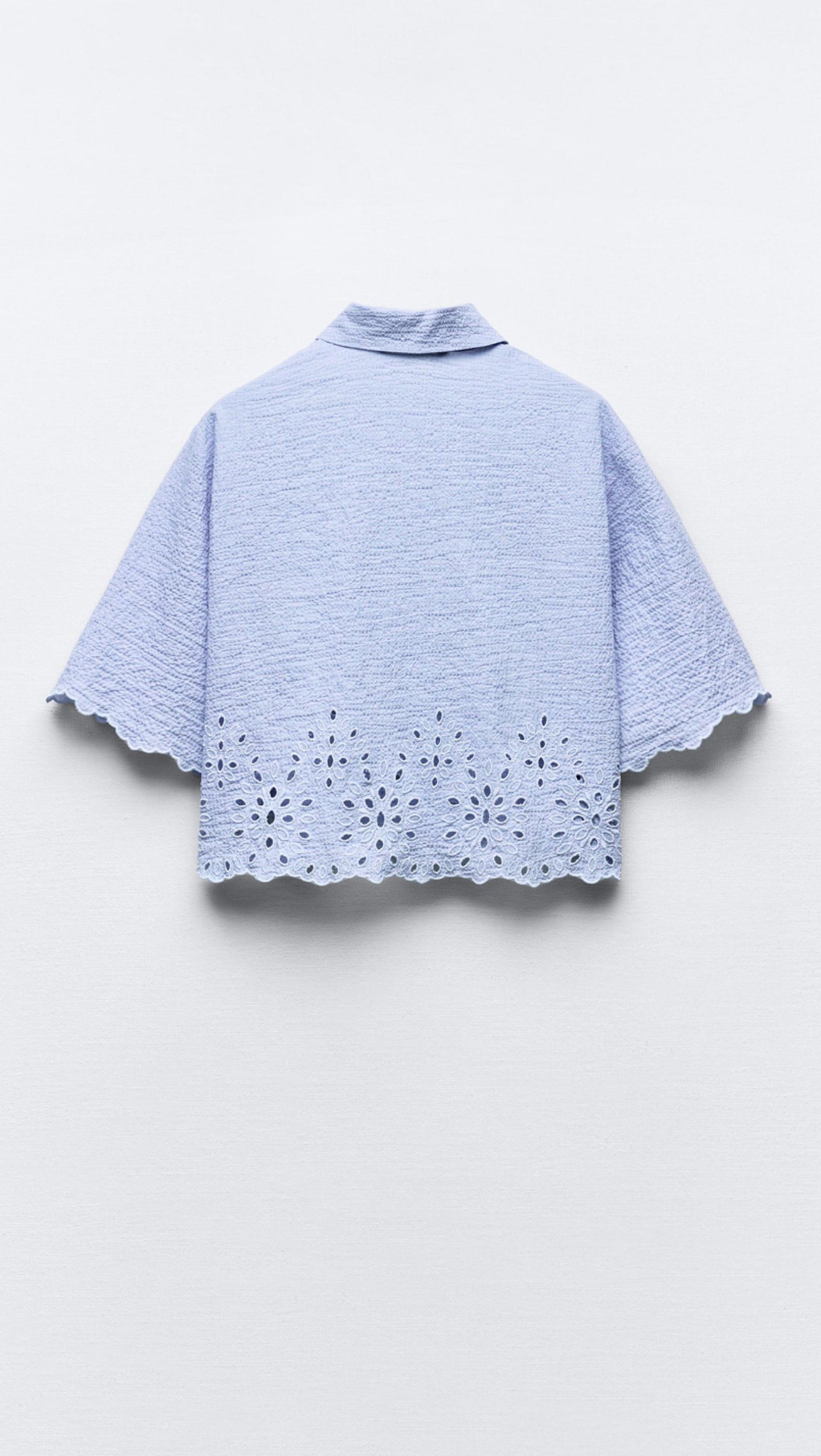 ZARA Cropped Shirt With Cutwork Embroidery - Sky Blue
