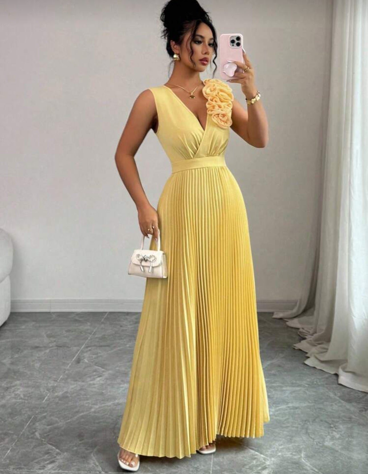 Shein Cream Yellow Crossed V Neck Dress