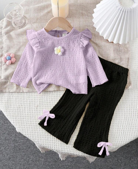 SHEIN  Baby Girls 3 Piece Korean Version Textured Set With 3D Floral
