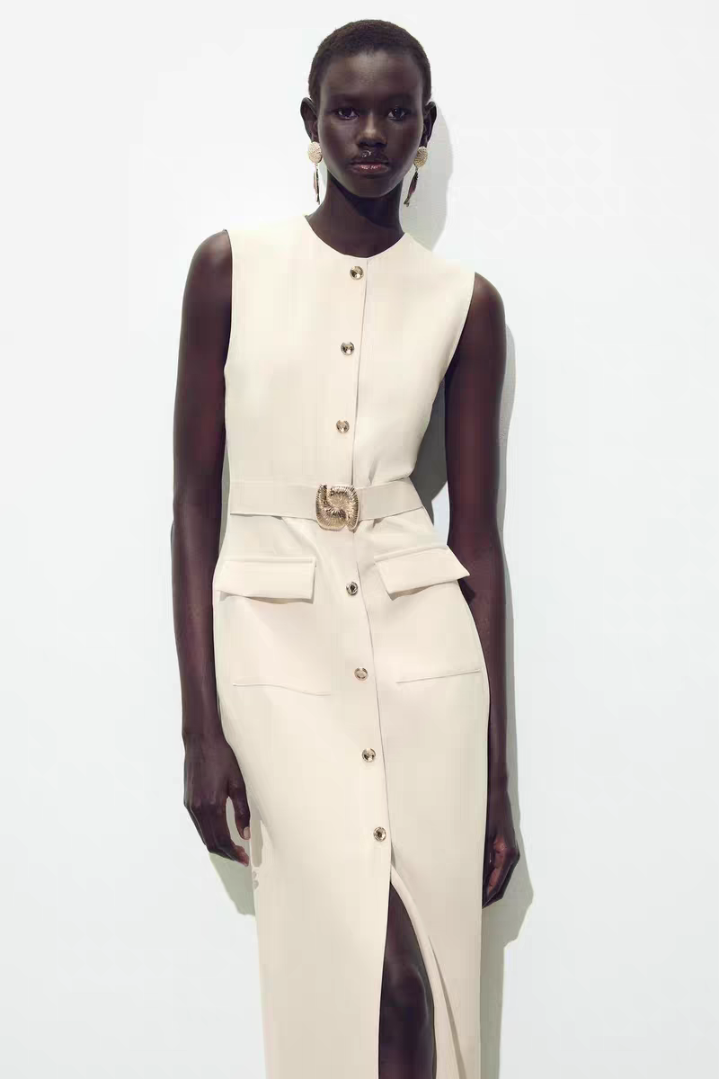 Zara Midi Dress With Belt-Ivory