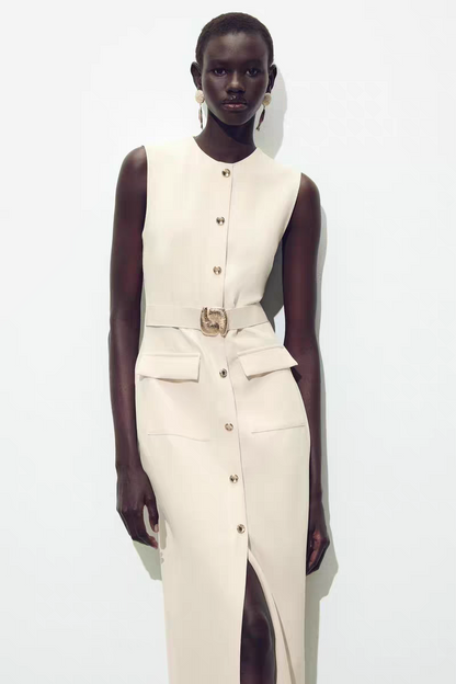 Zara Midi Dress With Belt-Ivory