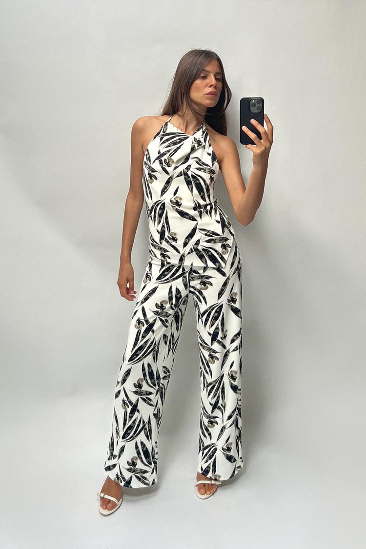 ZARA Printed Pique Halter Top -Printed