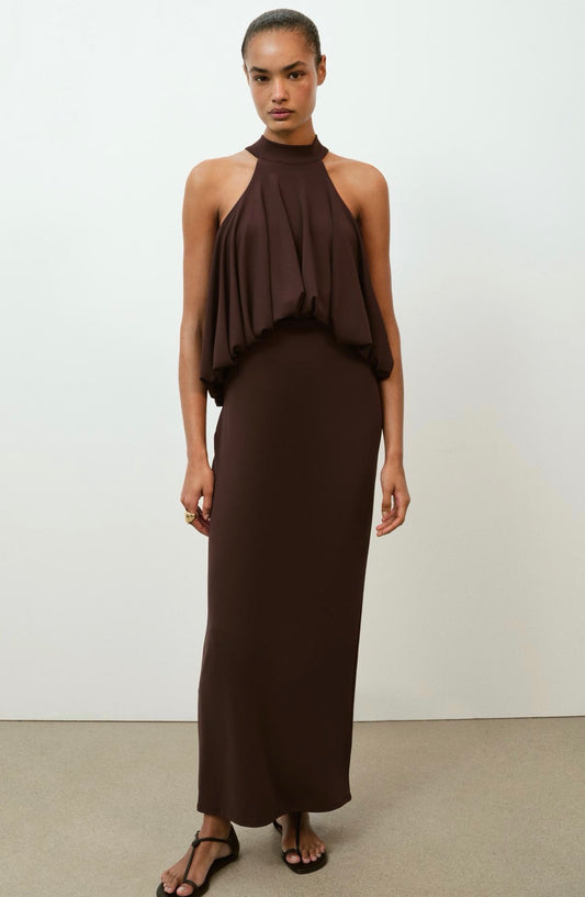 Zara Baloon Halter Dress Brown