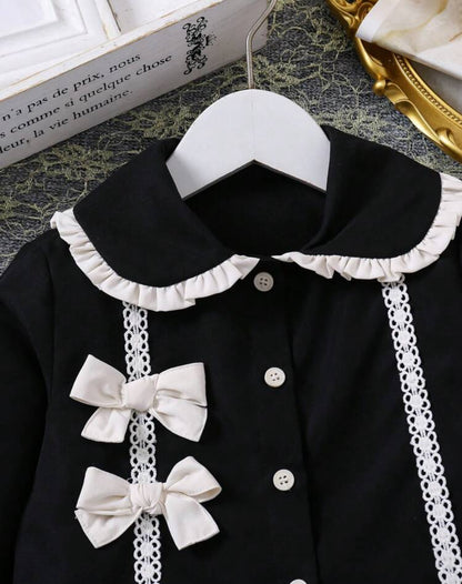 SHEIN Young Girls elegent Black And White Collared Top