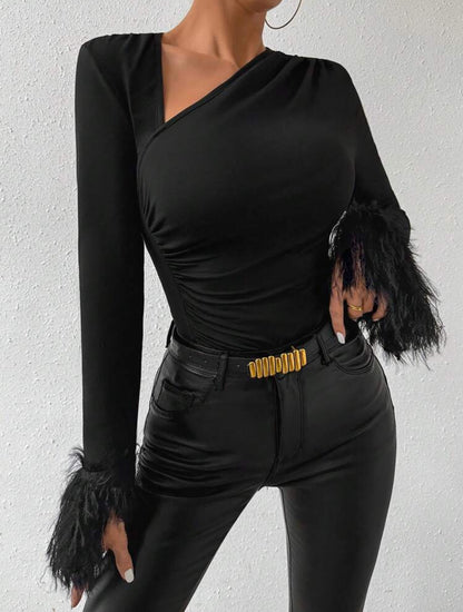 Shein Raffnea Solid Color Slim Fit Plush Cuff Long Sleeve Shirt