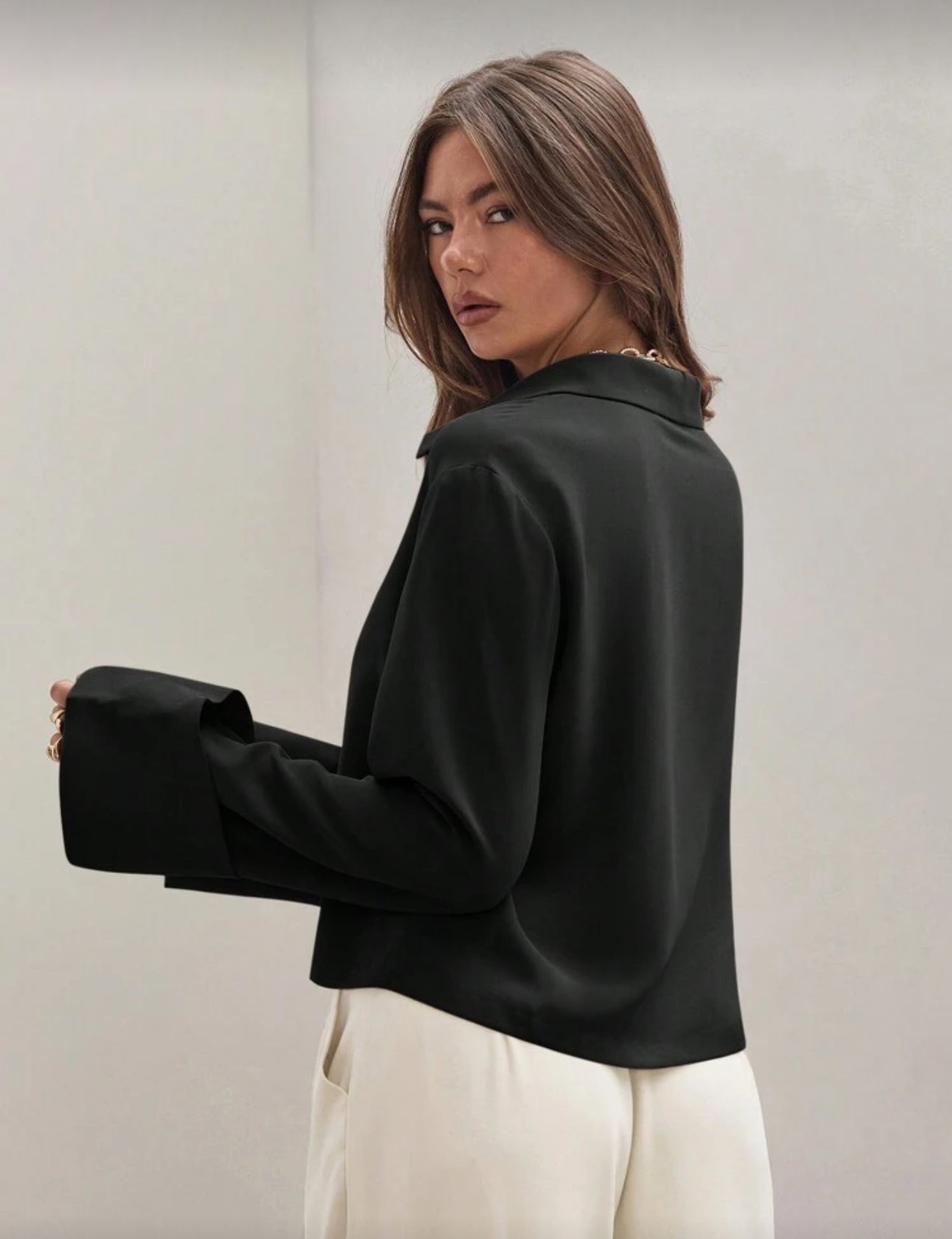 Shein Plian Front Tie Long Sleeve Shirt